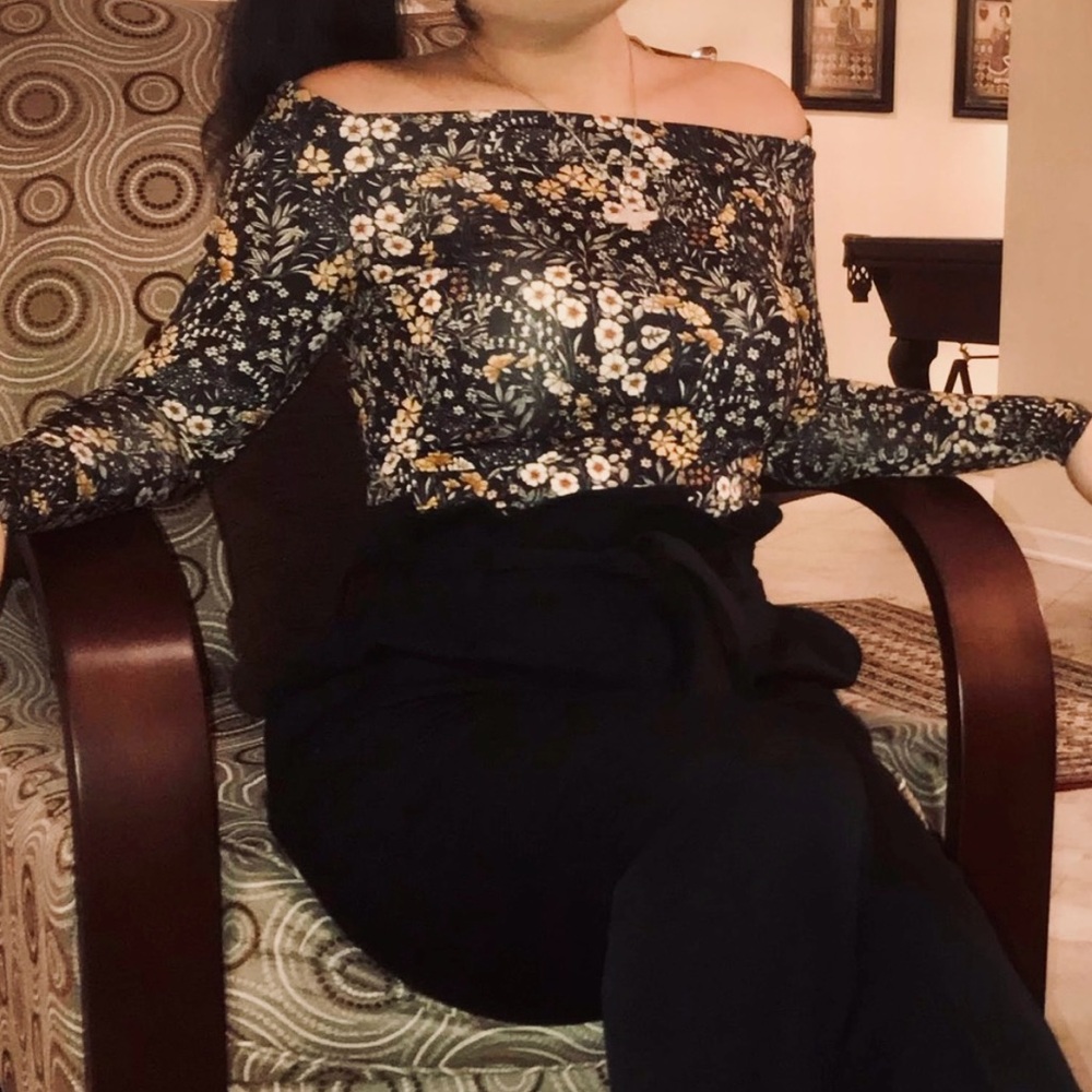 H&M Black Floral off the shoulder Top